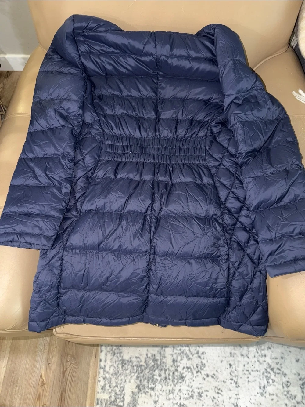 Michael Kors Packable Navy Quilted Hooded Puffer Jacket with Gold Accents